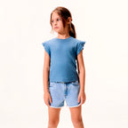 Blusa Manga Curta Hering Infantil Em Ribana Feminina - Azul