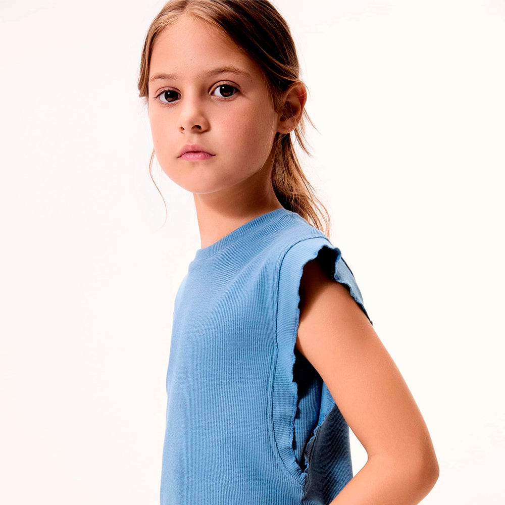 Blusa Manga Curta Hering Infantil Em Ribana Feminina - Azul