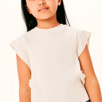Blusa Manga Curta Hering Infantil Em Ribana Feminina - Off-White