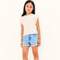 Blusa Manga Curta Hering Infantil Em Ribana Feminina - Off-White