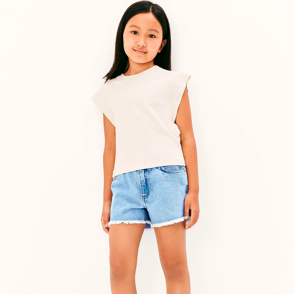 Blusa Manga Curta Hering Infantil Em Ribana Feminina - Off-White