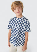 Camiseta Manga Curta Quadriculada Azul Hering Infantil - Masculina