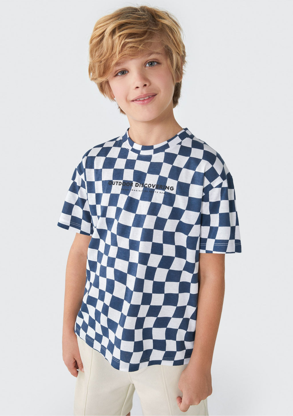 Camiseta Manga Curta Quadriculada Azul Hering - Masculina