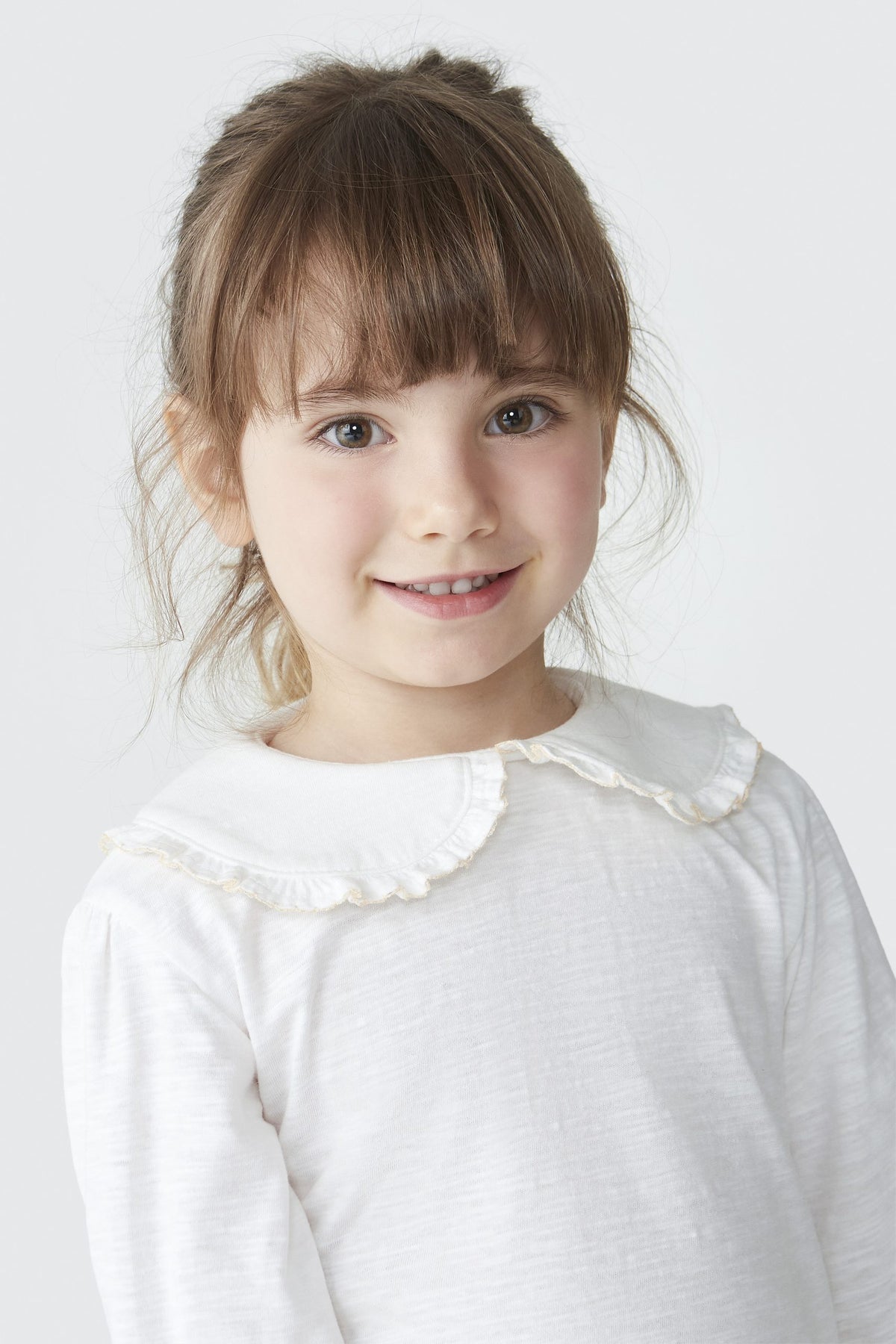 Blusinha Manga Longa com Gola Boneca Off White Hering Infantil - Feminina