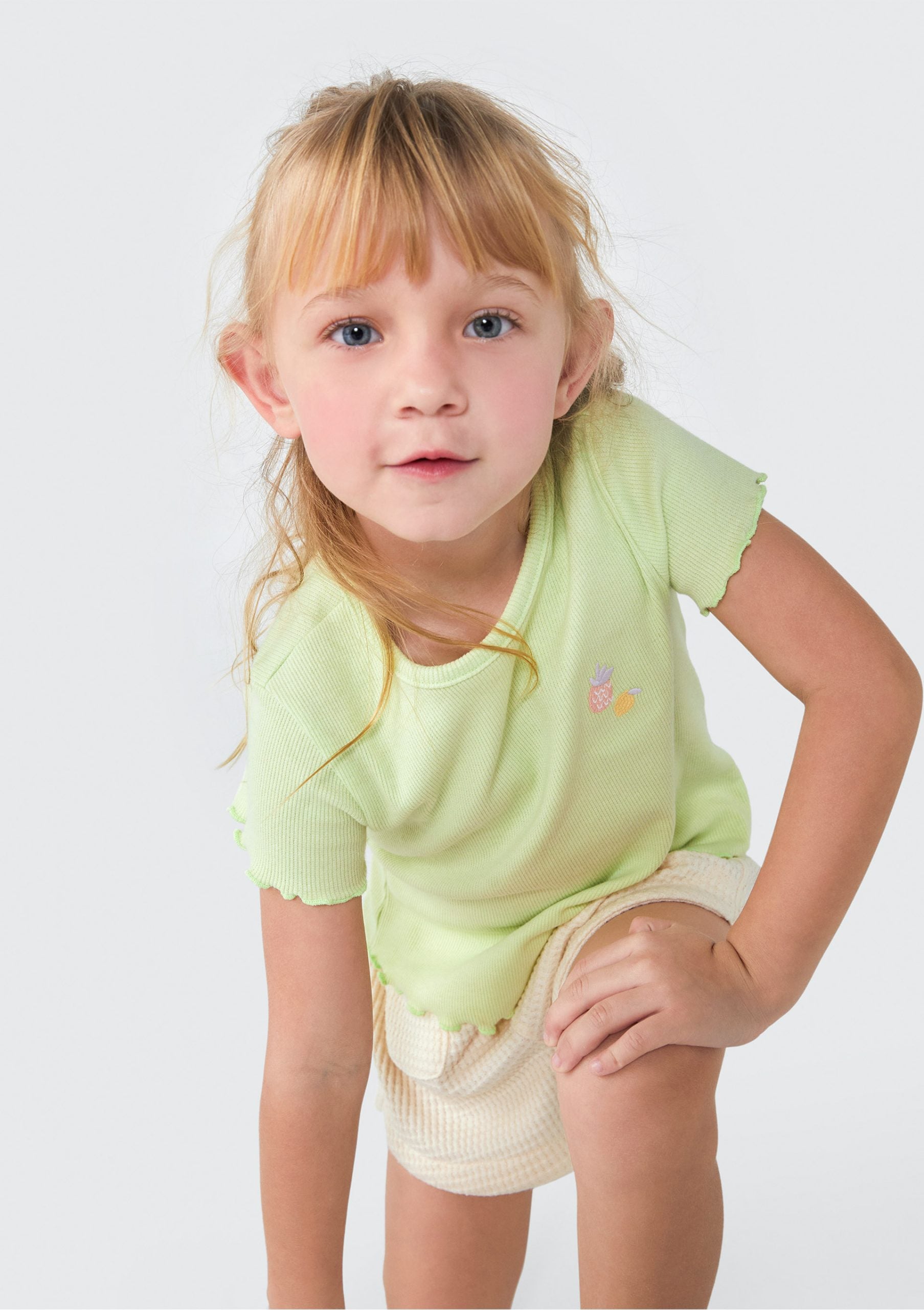 Blusa Manga Curta Bordada Verde Hering Infantil - Feminina