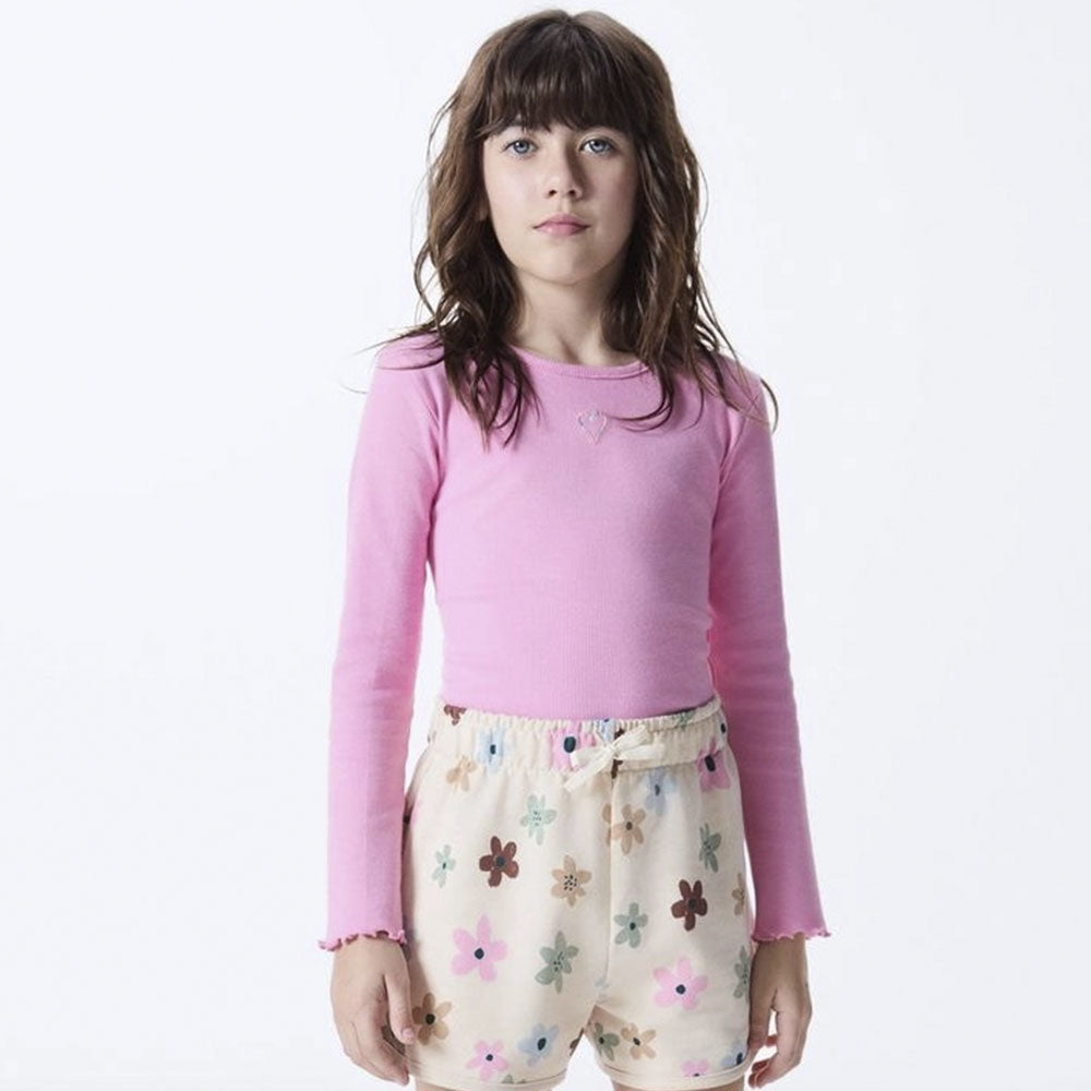 Blusinha Manga Longa Bordada Coração Rosa Hering Infantil - Feminina