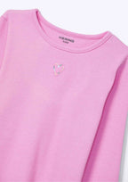 Blusinha Manga Longa Bordada Coração Rosa Hering Infantil - Feminina