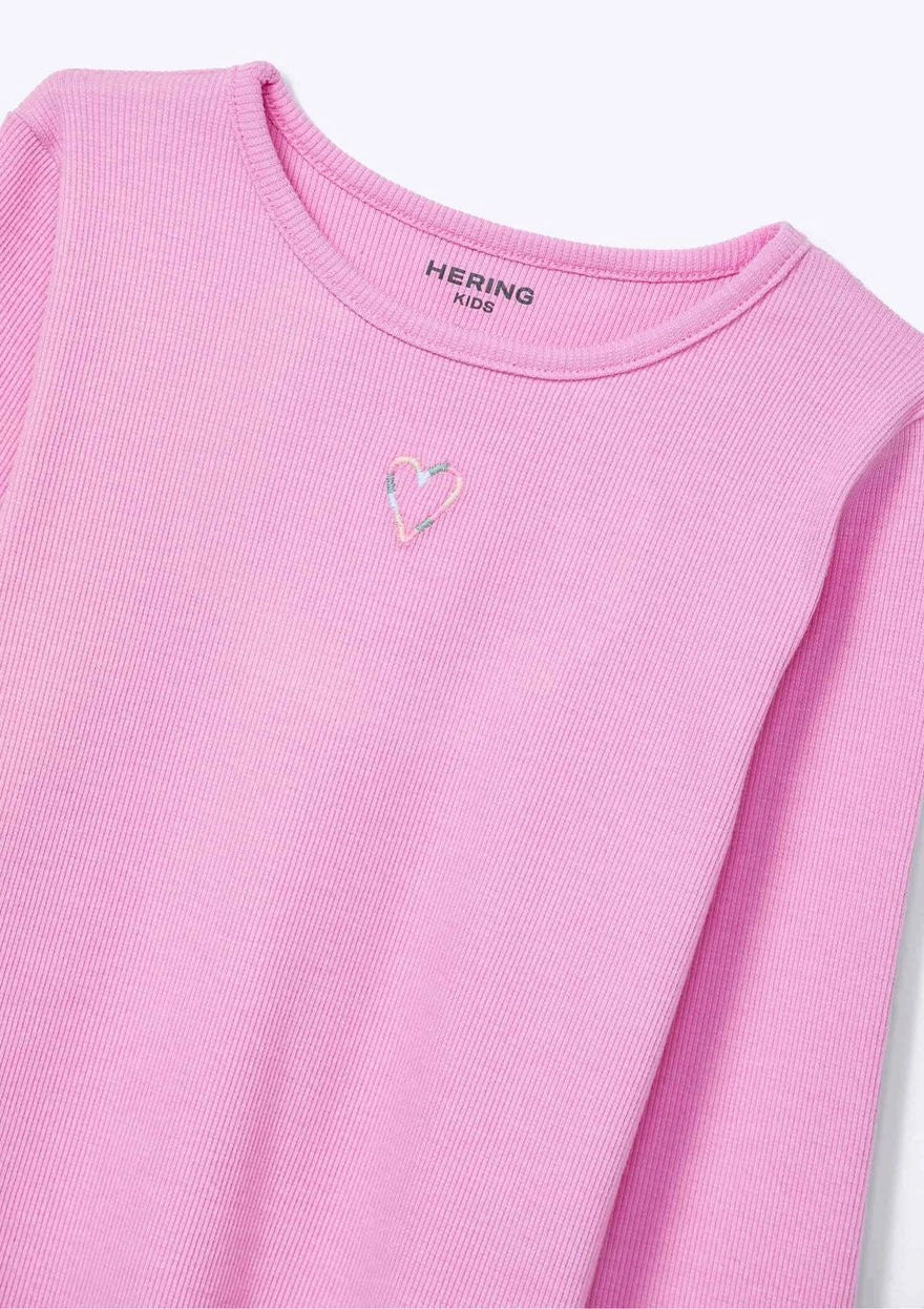 Blusinha Manga Longa Bordada Coração Rosa Hering Infantil - Feminina