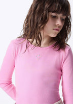 Blusinha Manga Longa Bordada Coração Rosa Hering - Feminina