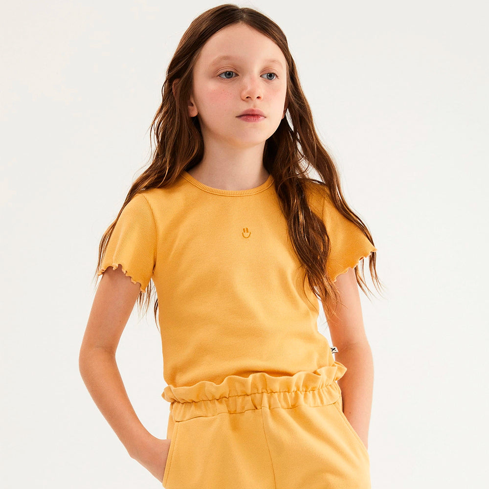 Blusa Manga Curta Hering Infantil Em Ribana Feminina - Amarelo