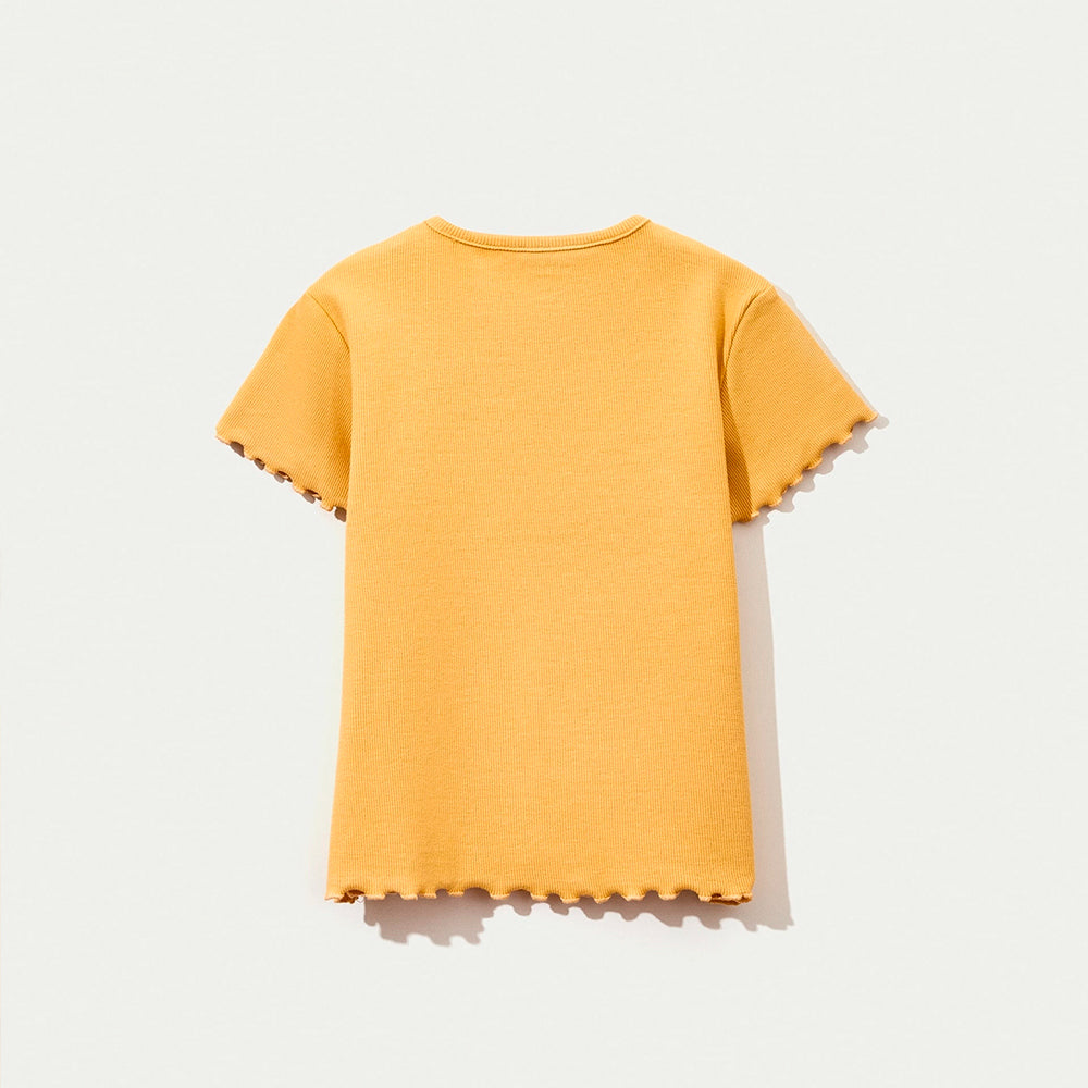 Blusa Manga Curta Hering Infantil Em Ribana Feminina - Amarelo