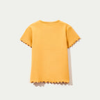 Blusa Manga Curta Hering Infantil Em Ribana Feminina - Amarelo