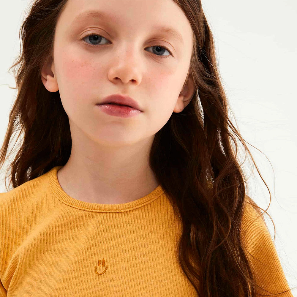 Blusa Manga Curta Hering Infantil Em Ribana Feminina - Amarelo