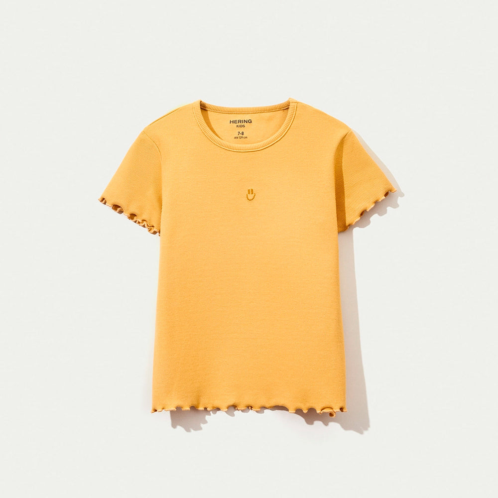 Blusa Manga Curta Hering Infantil Em Ribana Feminina - Amarelo
