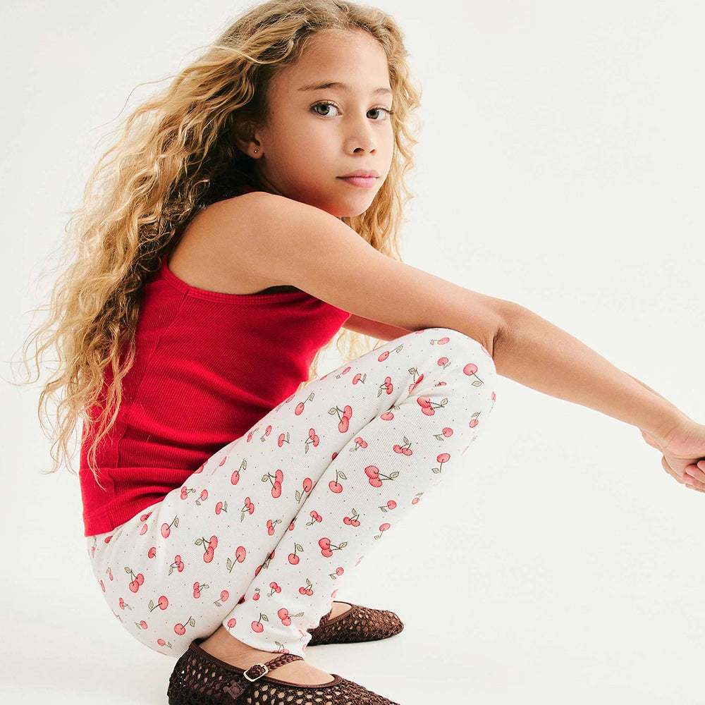 Calça Legging Hering Kids Estampada Em Ribana Feminina - Off-White