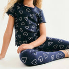 Calça Legging Hering Kids Estampada Em Ribana Feminina -  Azul