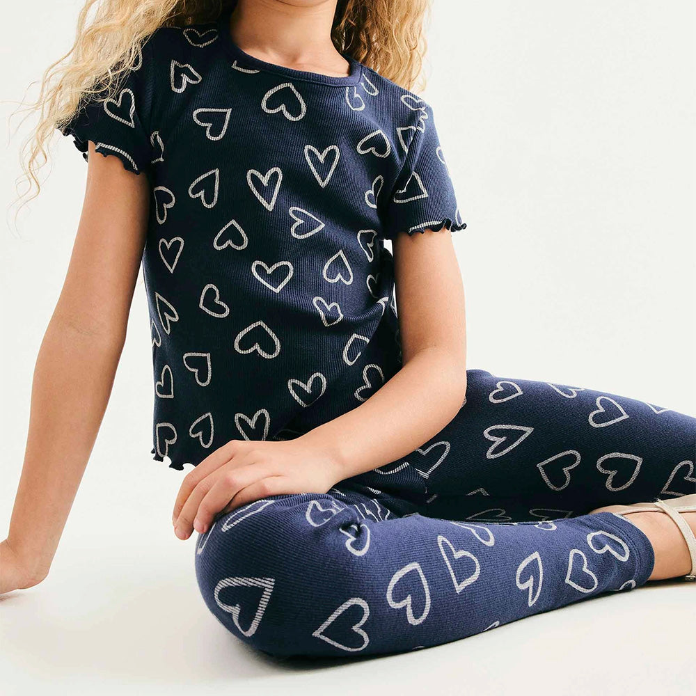 Calça Legging Hering Kids Estampada Em Ribana Feminina -  Azul