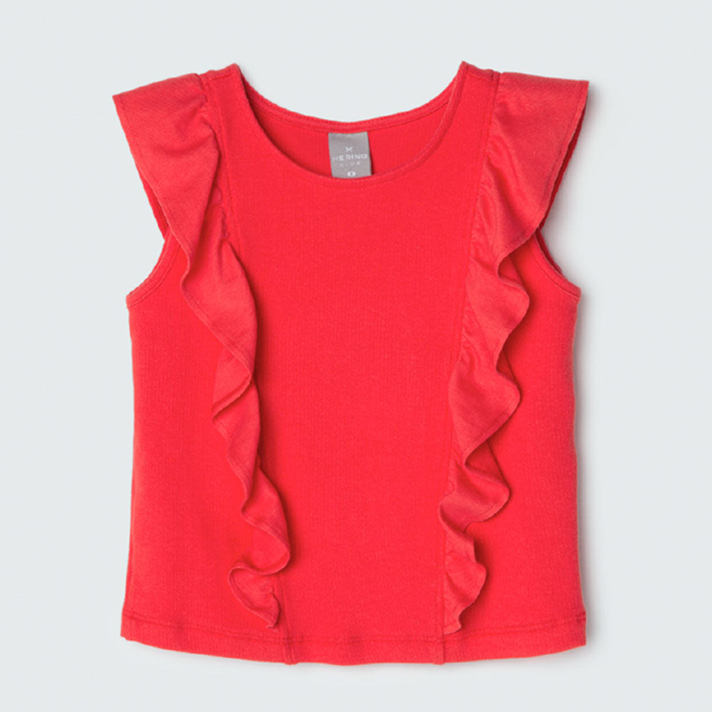 Blusa Cropped com Babados Vermelha Hering Infantil - Feminino