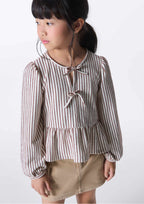 Blusinha Bata Manga Longa Listrada Marrom Hering - Feminina