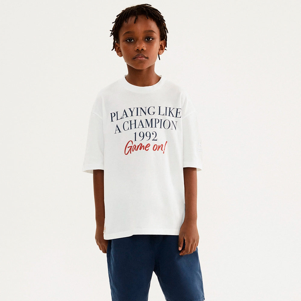 Camiseta Manga Curta Hering Infantil Oversized Estampada Masculina - Branco