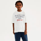 Camiseta Manga Curta Hering Infantil Oversized Estampada Masculina - Branco