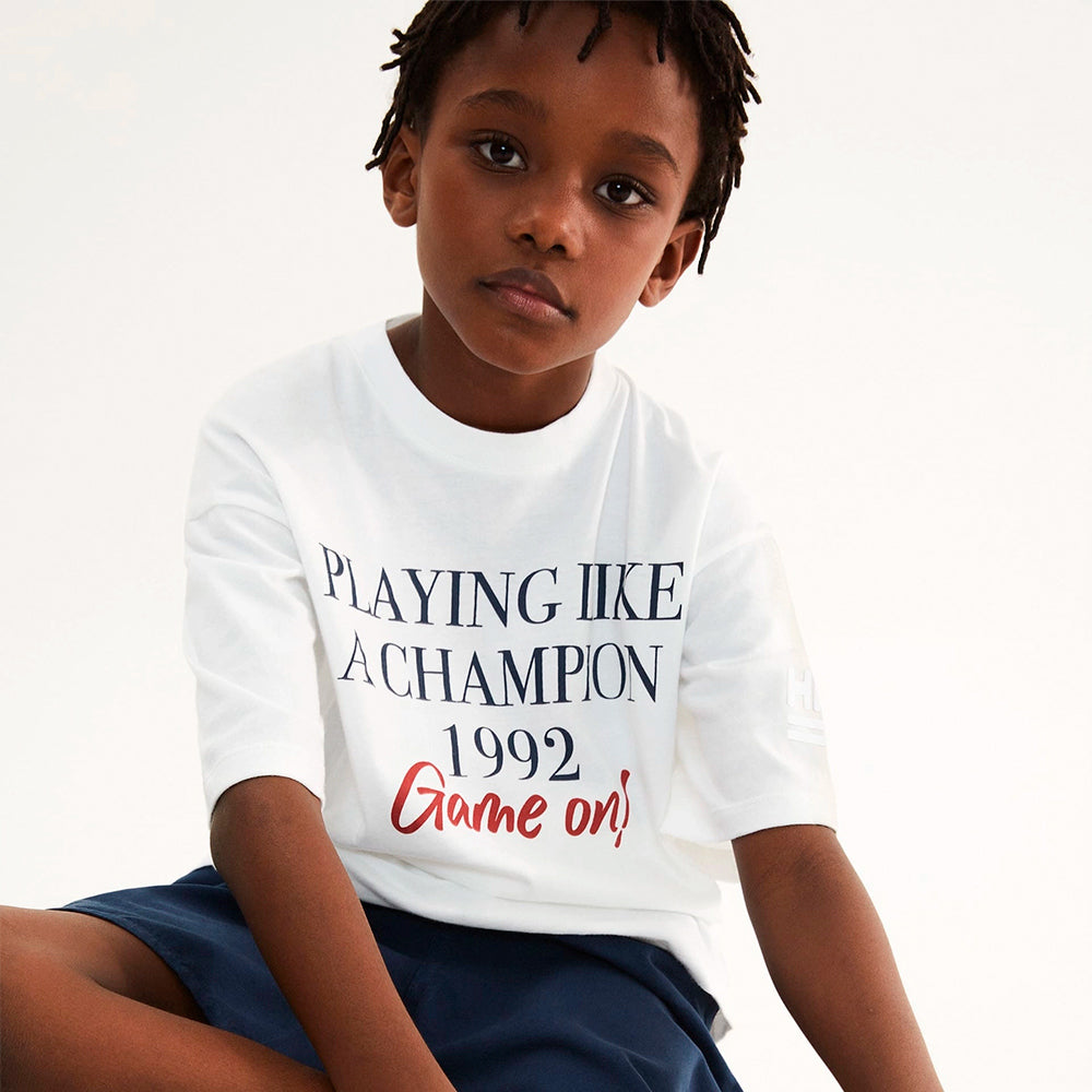 Camiseta Manga Curta Hering Infantil Oversized Estampada Masculina - Branco