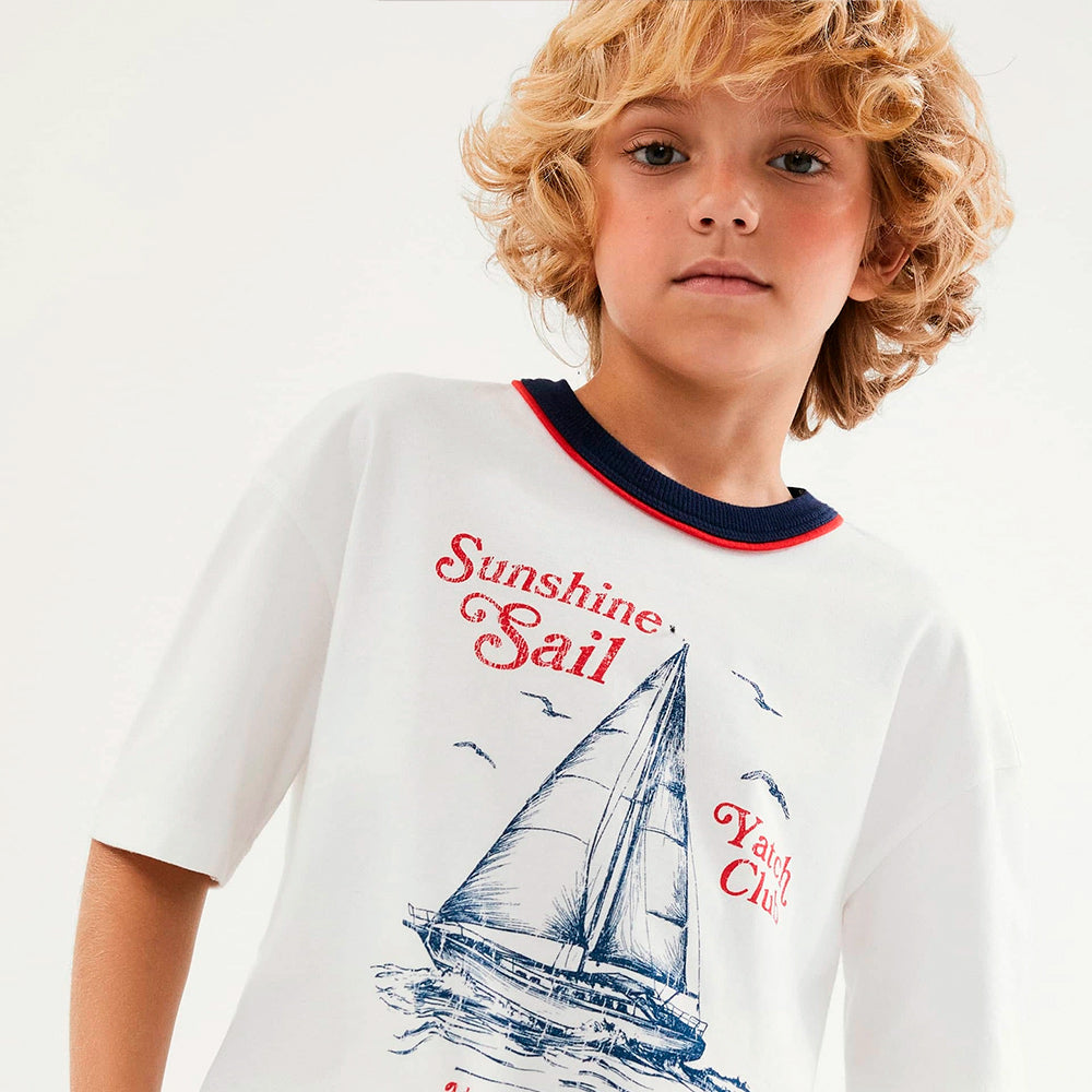 Camiseta Manga Curta Hering Infantil Estampada Masculina - Branco