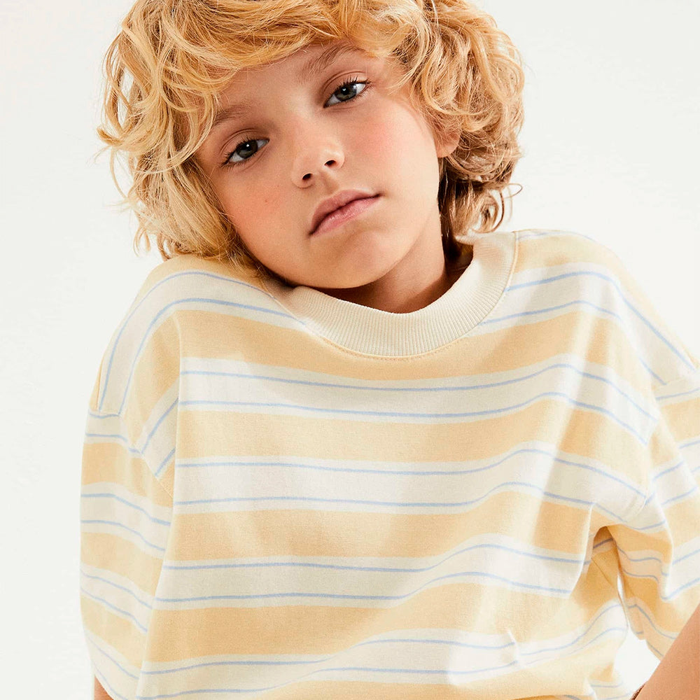 Camiseta Manga Curta Oversized Hering Kids Listrada Masculina - Amarelo