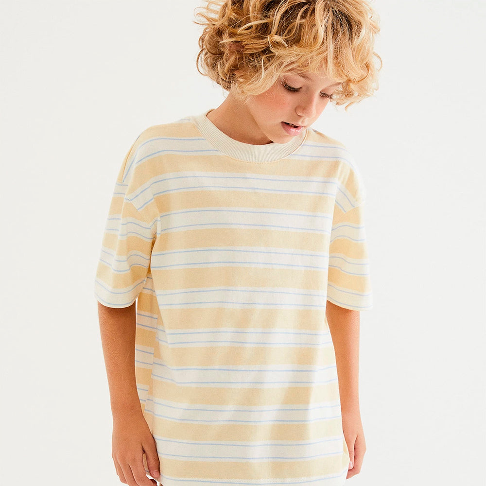 Camiseta Manga Curta Oversized Hering Kids Listrada Masculina - Amarelo