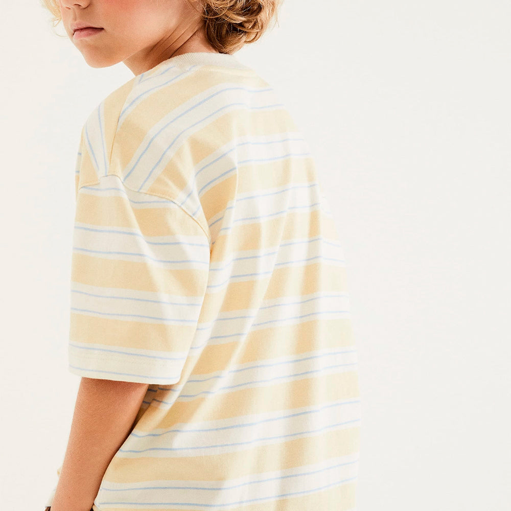 Camiseta Manga Curta Oversized Hering Kids Listrada Masculina - Amarelo