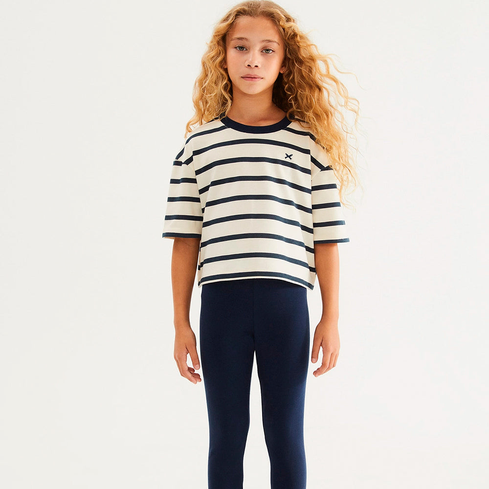 Camiseta Manga Curta Boxer Hering Infantil Oversized Listrada Feminina - Azul