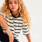 Camiseta Manga Curta Boxer Hering Infantil Oversized Listrada Feminina - Azul