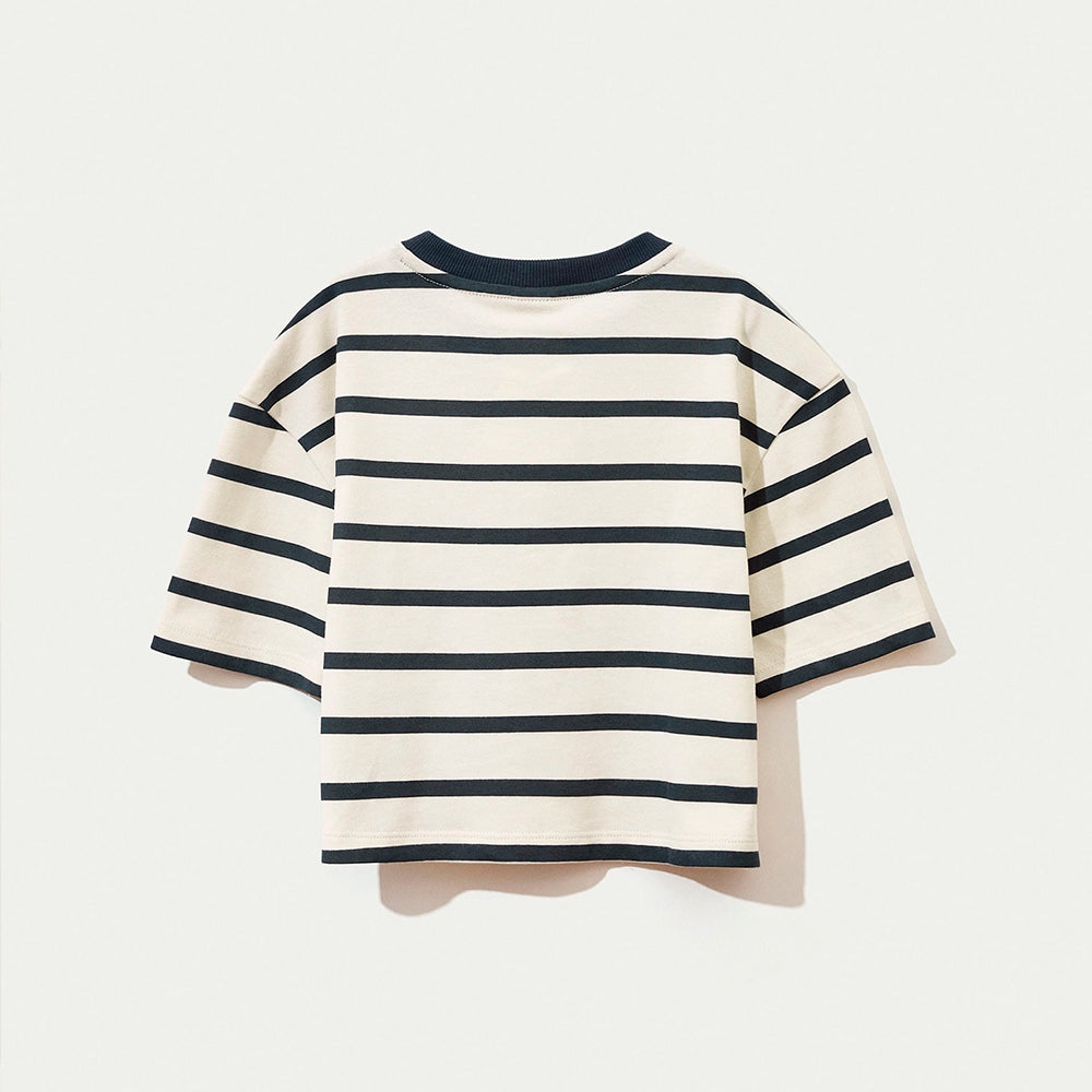 Camiseta Manga Curta Boxer Hering Infantil Oversized Listrada Feminina - Azul