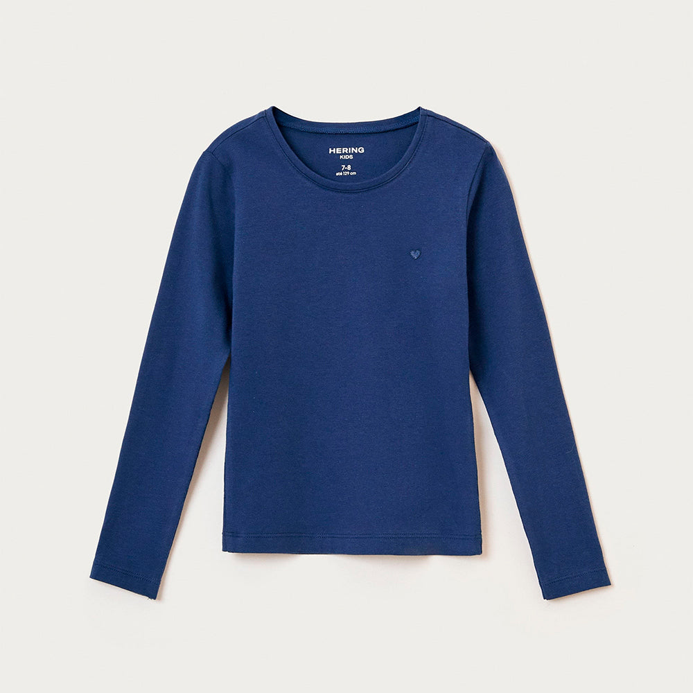 Blusa Manga Longa Com Patch Hering Kids Feminina - Azul