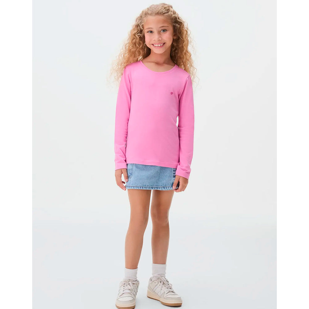 Blusa Manga Longa Hering Kids Com Patch Feminina - Rosa