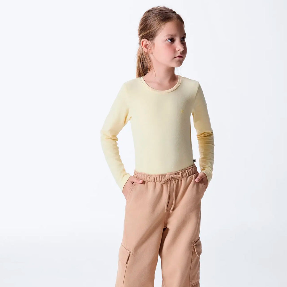 Blusa Manga Longa Hering Kids Com Patch Feminina - Amarelo