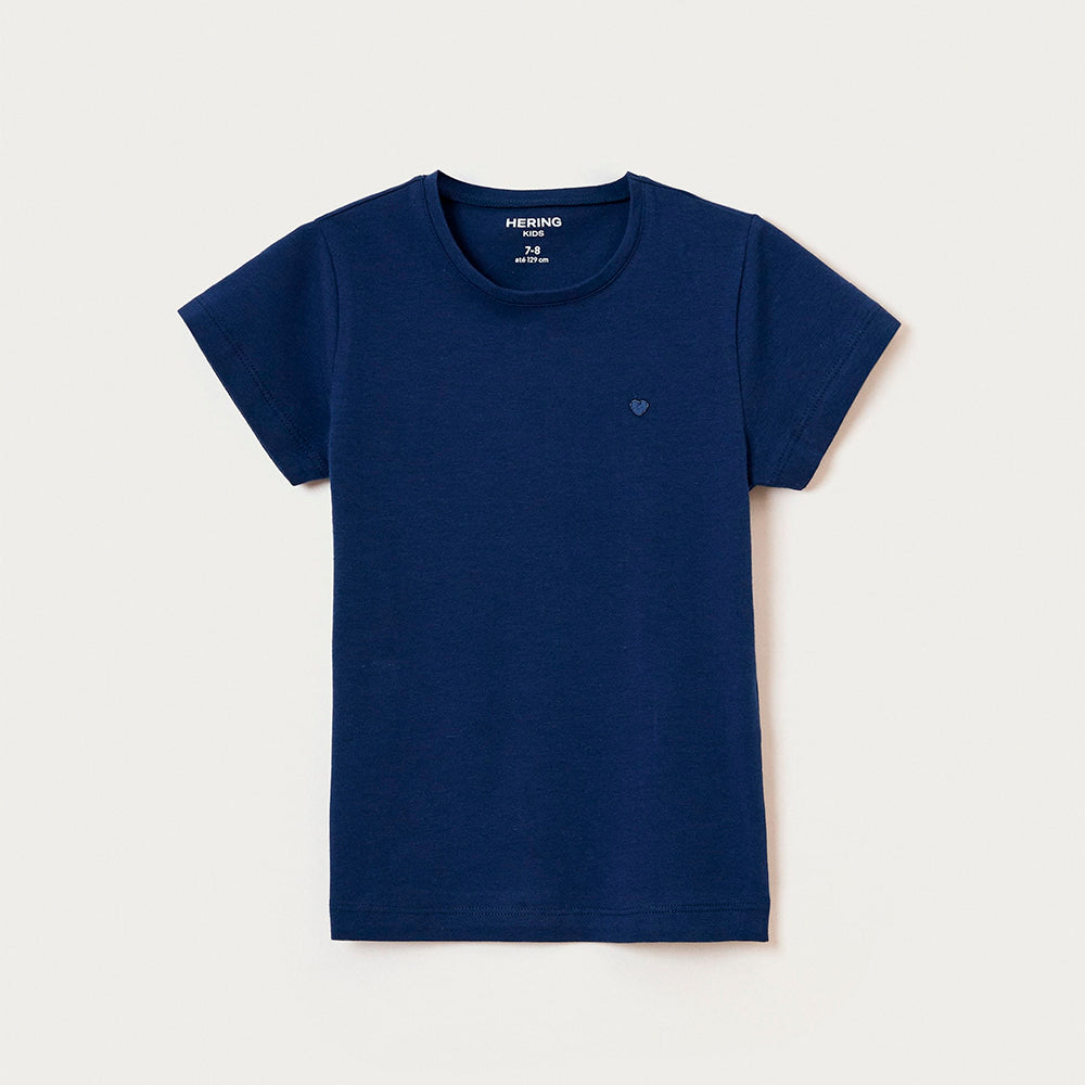 Blusa Manga Curta Slim Com Bordado Coração Hering Kids Feminina - Azul