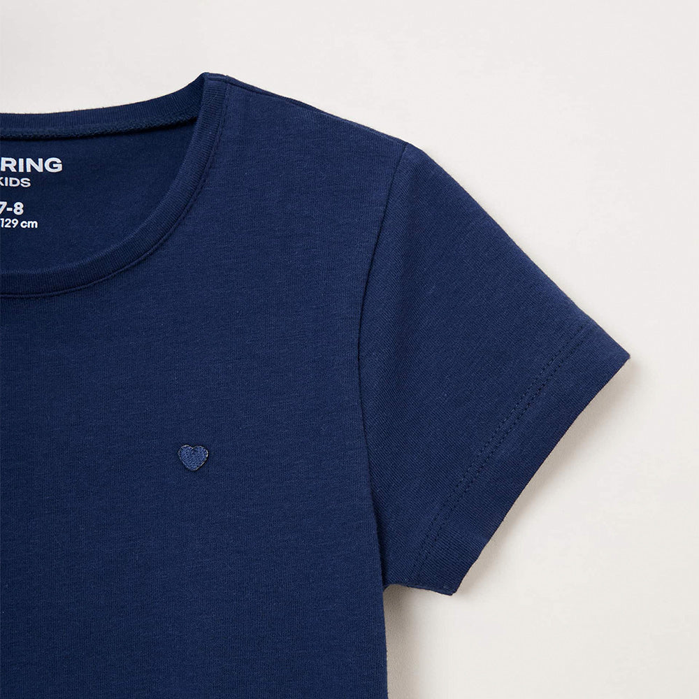Blusa Manga Curta Slim Com Bordado Coração Hering Kids Feminina - Azul