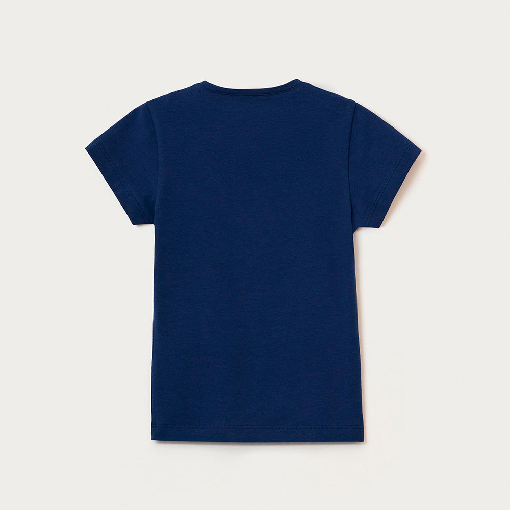 Blusa Manga Curta Slim Com Bordado Coração Hering Kids Feminina - Azul
