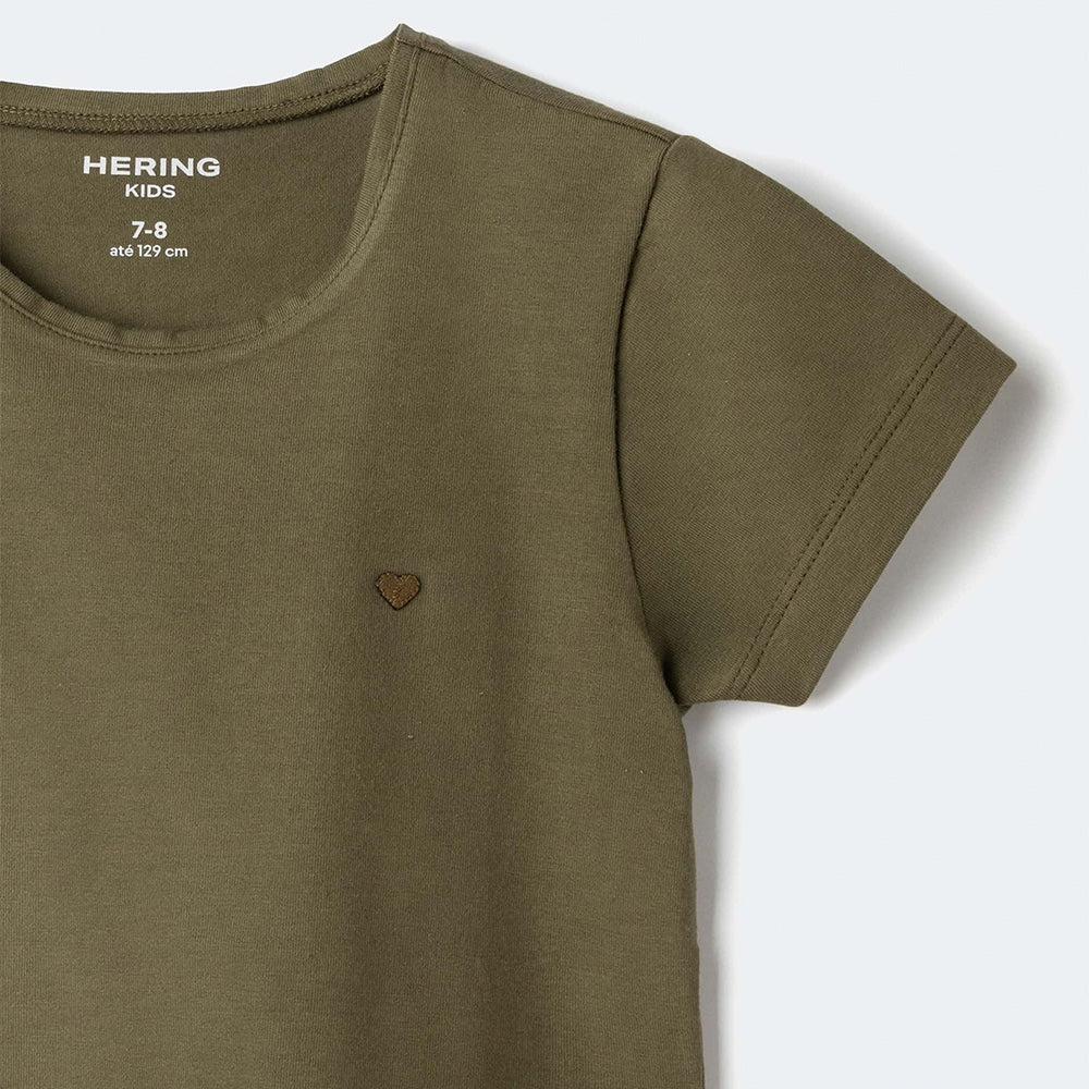 Blusa Básica Manga Curta Slim Com Bordado Coração Hering Kids Feminina - Verde