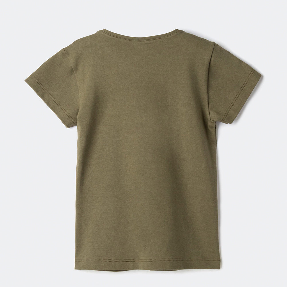 Blusa Básica Manga Curta Slim Com Bordado Coração Hering Kids Feminina - Verde