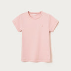 Blusa Básica Manga Curta Slim Com Bordado Coração Hering Kids Feminina - Rosa