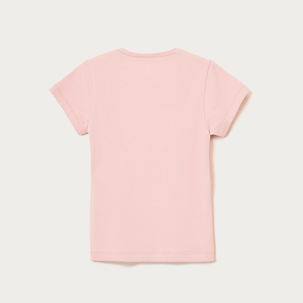 Blusa Básica Manga Curta Slim Com Bordado Coração Hering Kids Feminina - Rosa