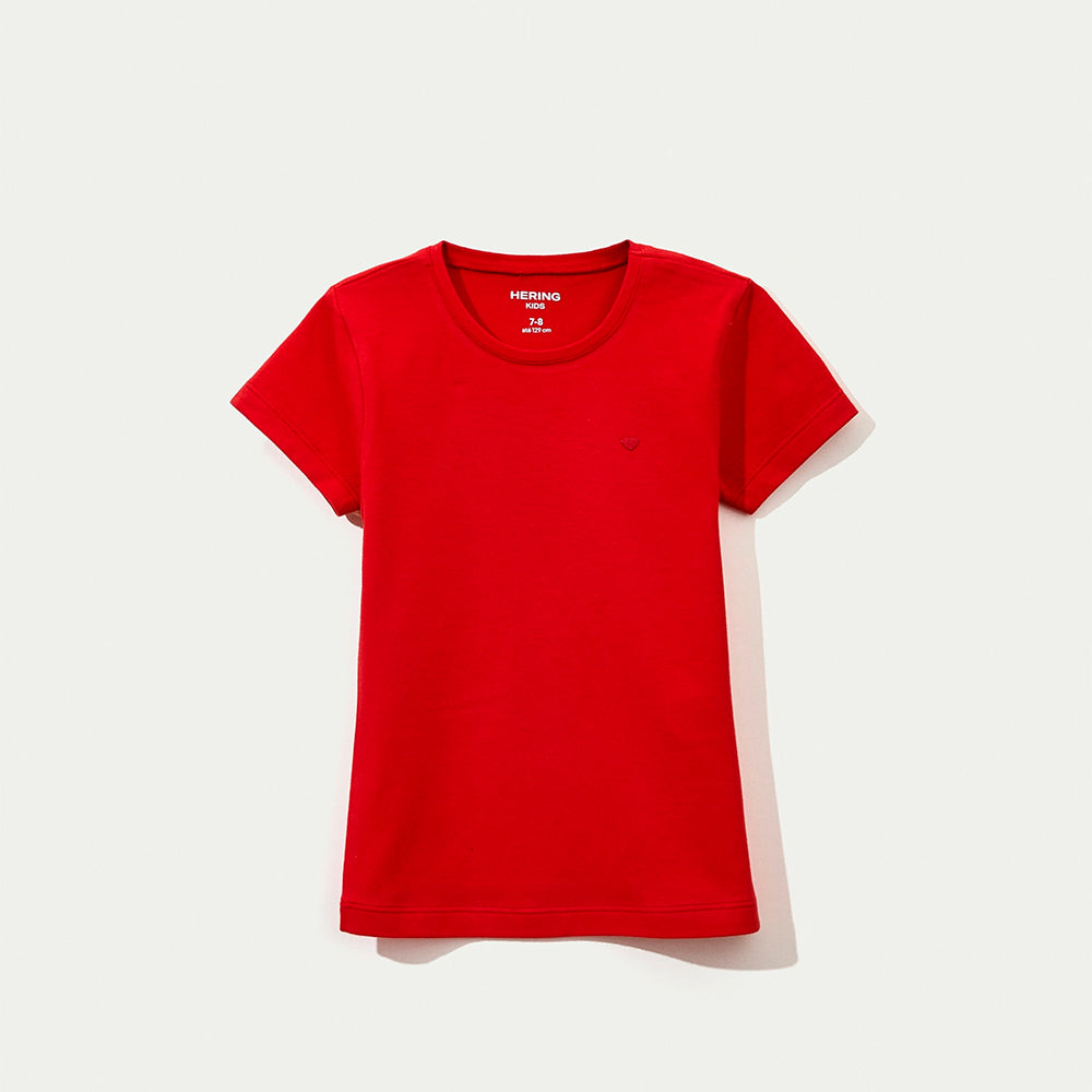 Blusa Manga Curta Slim Com Bordado Coração Hering Kids Feminina - Vermelho
