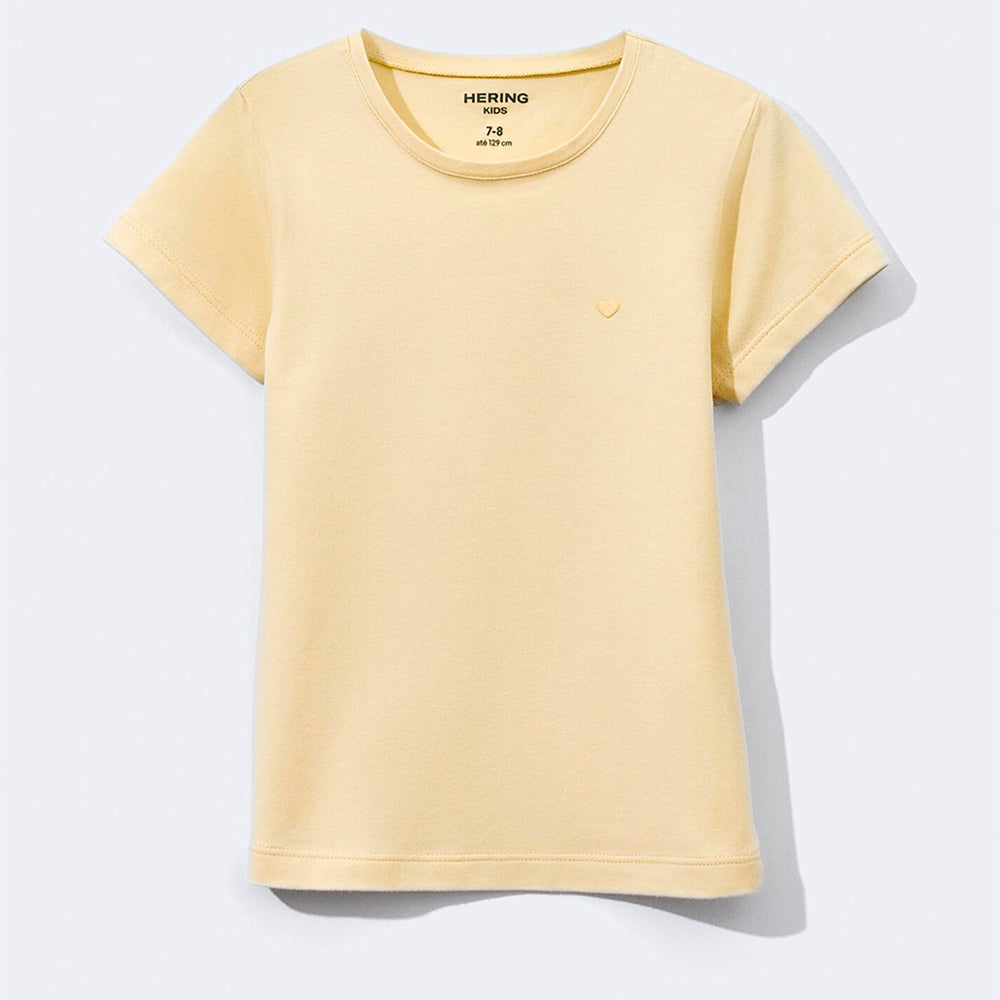 Blusa Básica Manga Curta Slim Com Bordado Coração Hering Kids Feminina - Amarelo
