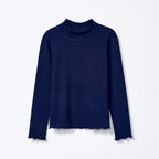 Blusa Manga Longa Gola Alta Hering Com Fru Fru Feminino- Azul
