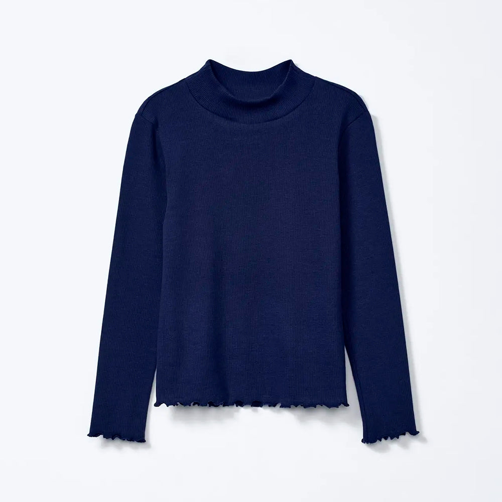 Blusa Manga Longa Gola Alta Hering Com Fru Fru Feminino- Azul