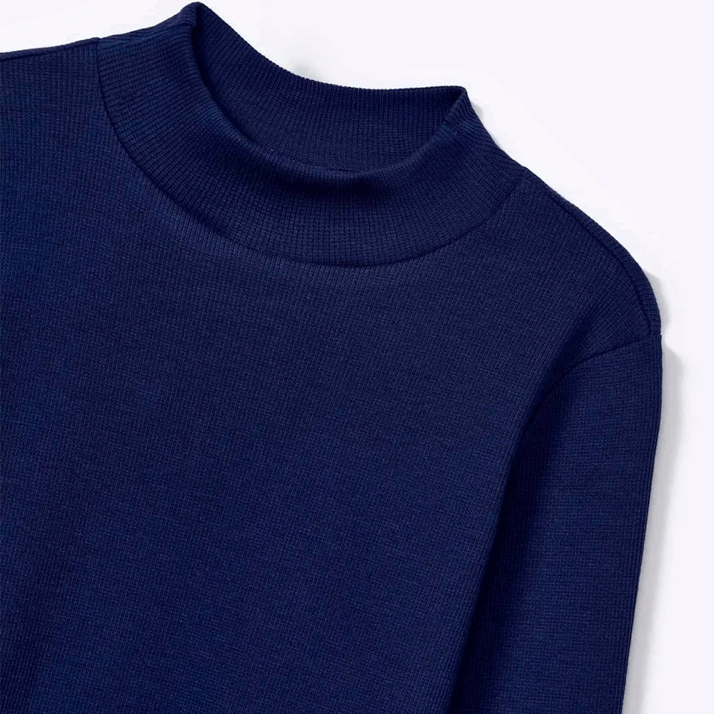 Blusa Manga Longa Gola Alta Hering Com Fru Fru Feminino- Azul