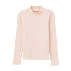 Blusa Manga Longa Gola Alta Hering Com Fru Fru Feminino- Bege