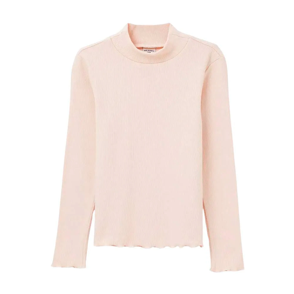 Blusa Manga Longa Gola Alta Hering Com Fru Fru Feminino- Bege